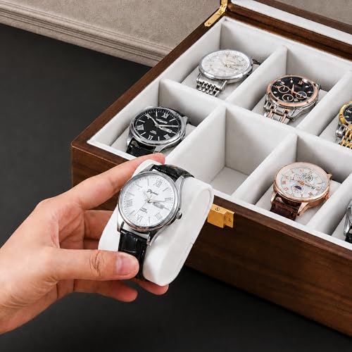 Image of Solid Black Walnut Watch Box, 8 Slot Wooden Watch Organizer with Glass Lid, High-End Watch Display Case Jewelry Storage Box, Gift for Husband, Dad, Birthday, Anniversary, Father's Day, Men and Women