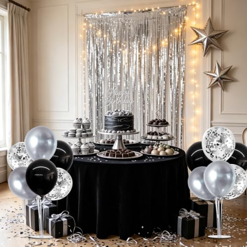 Image of TONIFUL 6 Set Black Silver Balloon Stand Balloon Centerpieces for Table