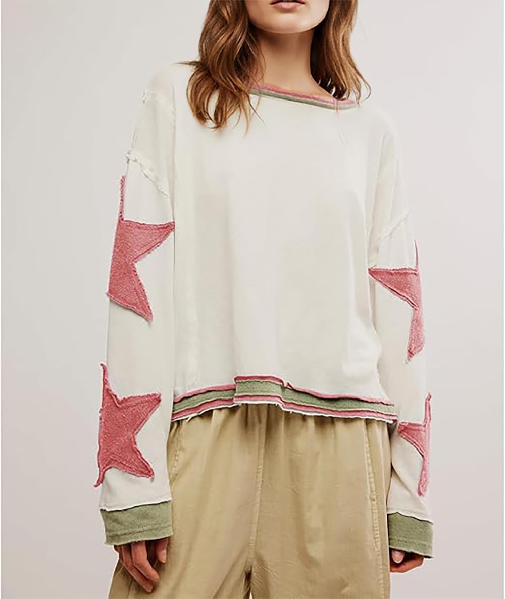 Oversized Sweatshirt for Women Long Sleeve Star Graphic Sweatshirt Lightweight Crewneck Pullover Fall Top - Image 2