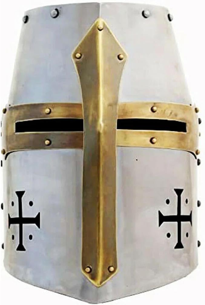 SUNLEXAMedieval Templar Crusader Knights Helmet (Mild Steel, Natural Steel Finish)