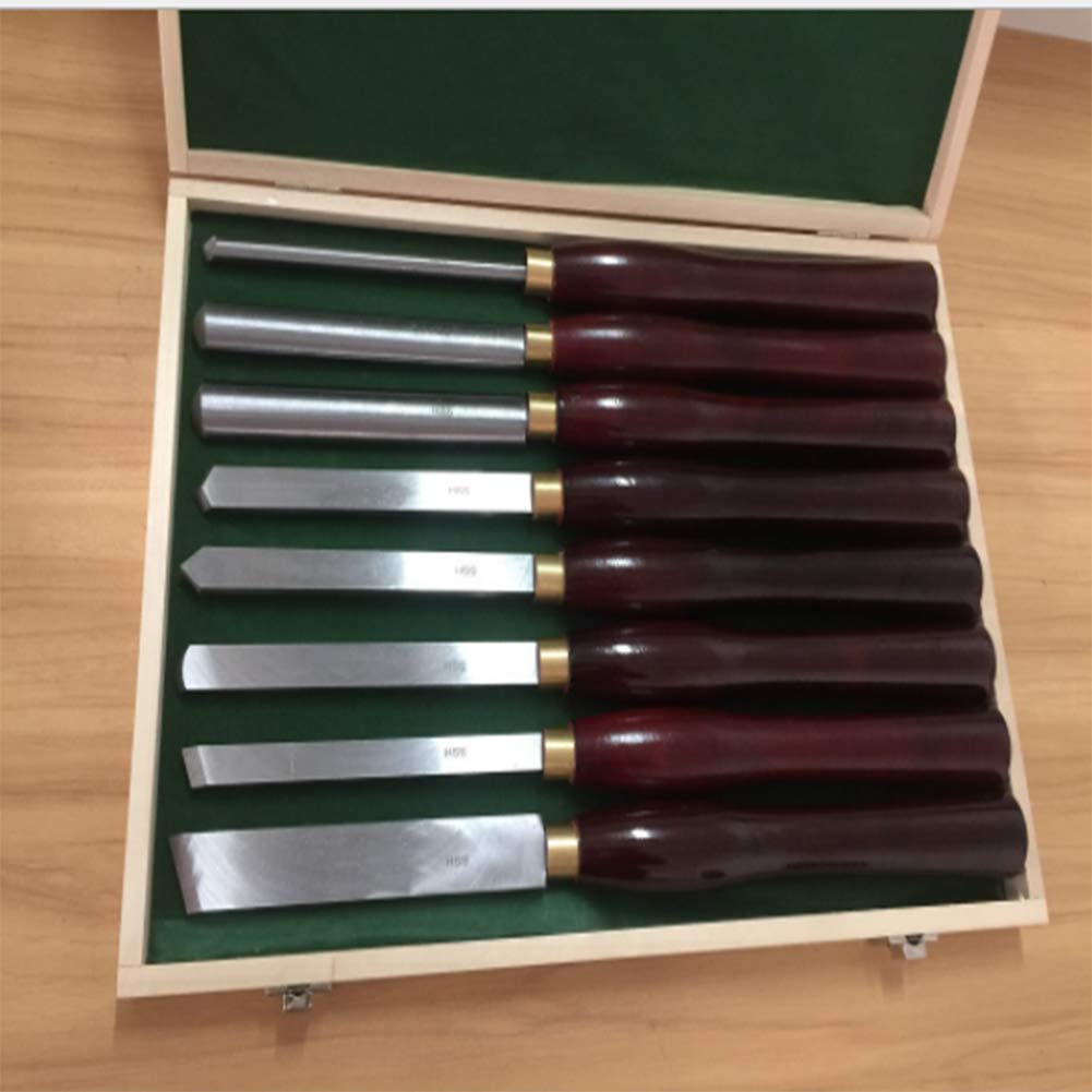 Jeu de Ciseaux à Bois, Jeu de Ciseaux pour Tour à Bois avec boîte en Bois, Tour à Gouge pour Tournage sur Bois (8 pièces)