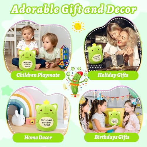 Image of Pickle Cat Stuffed Animal - Emotional Support Pickle | Cute Emotional Support Cat Plush,Soft Green Kitten Plush Toy Pickle Gifts for Family Friends Kids Boys Girls,Room Home Decor