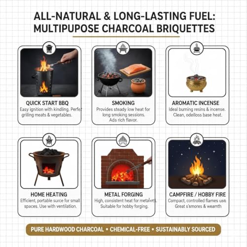 Image of Charcoal Briquettes| All Natural Long Lasting Coal for Barbecue| Coal for Cooking & Grilling| BBQ Koila for Camping & Cooking| Long Burning Koyla for Home, Garden & Outdoor Use 1 KG