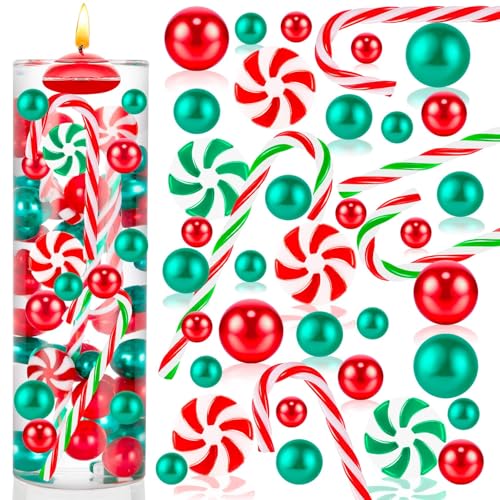 HTZNHXT 120 Pcs Christmas Vase Filler, Green Red Fake Candy Cane Beads Pearls for Vases for Table Decorations Centerpieces