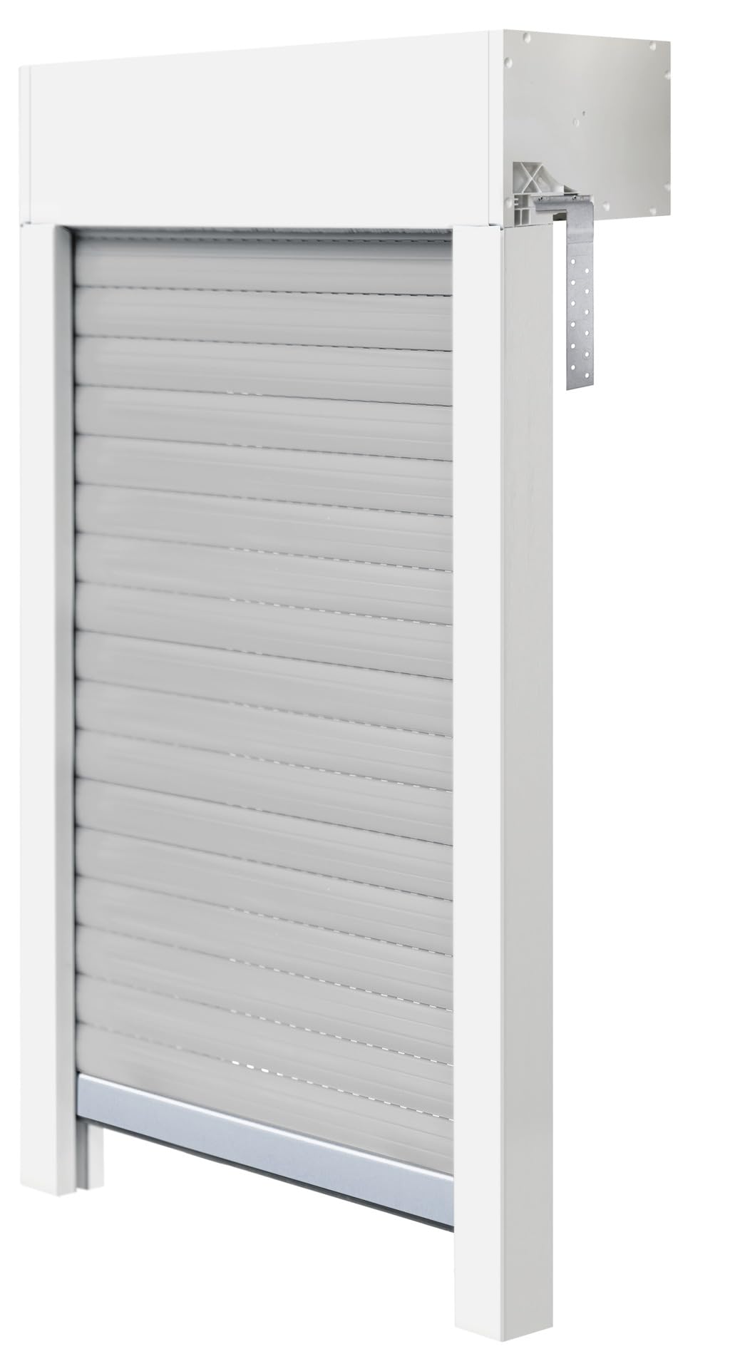 Schellenberg 39054 - Set di tapparelle a soffitto per finestre, sistema di tapparelle Mini, PVC, 75 x 90 cm, bianco/grigio, regolabile in altezza e larghezza, incl. isolamento EPS e accessori per il