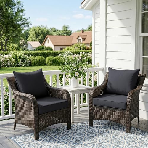 Image of UNIKOME 24 inchx24 inchx4 inch Outdoor Chair Cushions Set - Waterproof Patio Cushions for Outdoor Furniture with Removable Cover, Ties & Handle, Deep Seat Patio Cushions for Sofa Couch - Dark Grey
