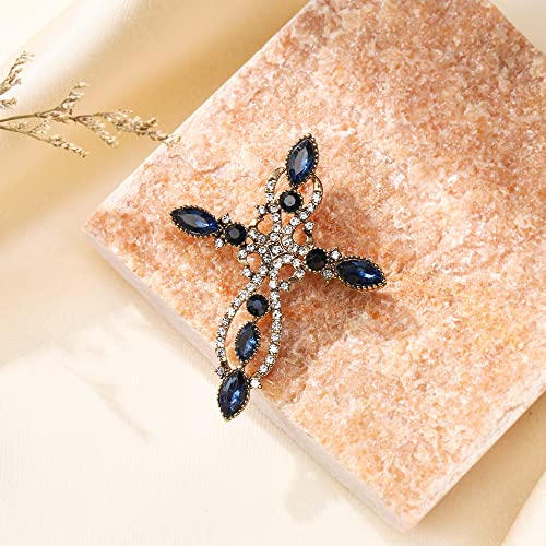 Image of Flyonce Cross Brooch for Women, Rhinestone Crystal Vintage Style Celtic Knot Riligious Christian Lapel Pin