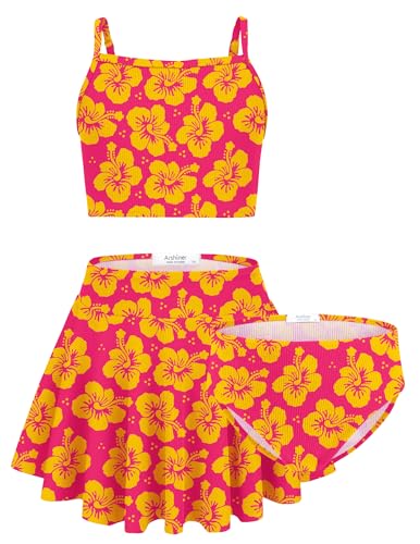 Image of Arshiner Girls 3 Piece Swimsuit for Teen Girl Tankini Swimsuits Bathing Suit Beach Bikini Swimwear with Skirt
