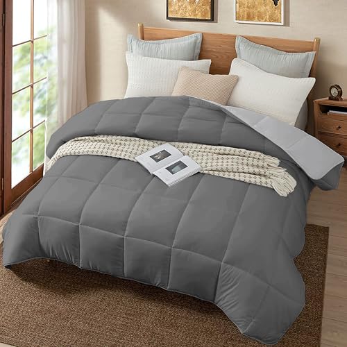 Image of Quilt for All Season 150 GSM Comforter Duvet /Ac Blanket King Size Bed Soft Microfiber Lightweight (90 inch X106 inch Inches) - King Size Bed Comforter - Dark Grey /Silver Grey Color