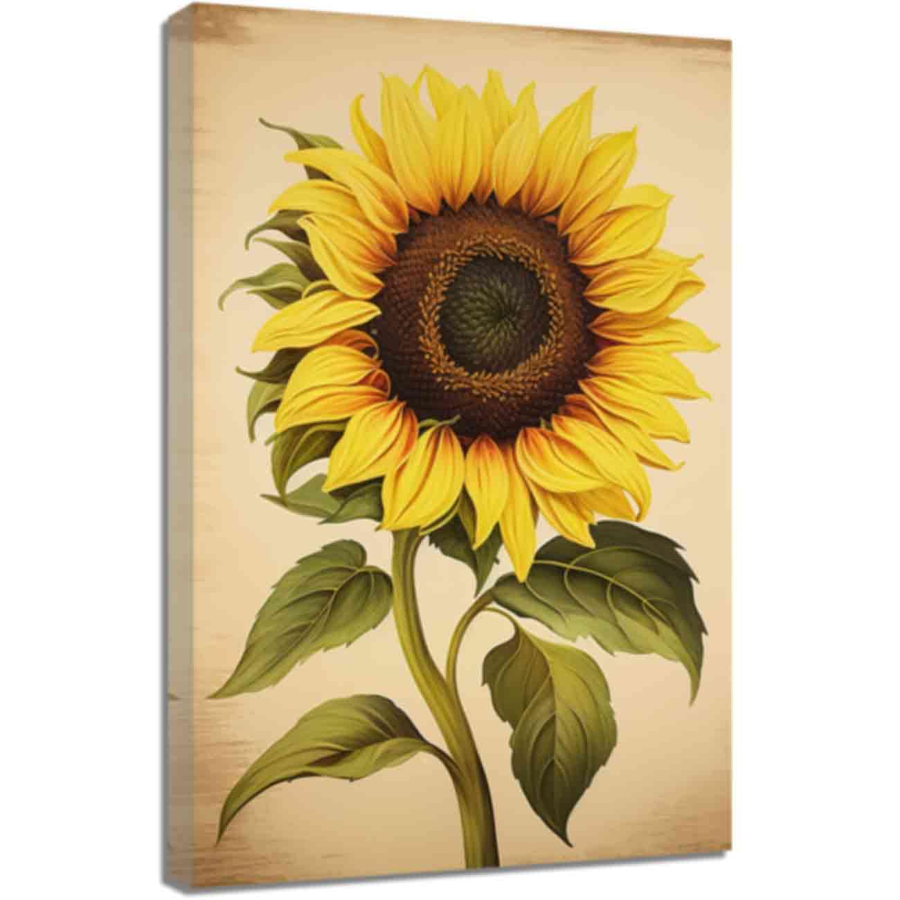 ZQQART Vintage Sunflower Picture Canvas Wall Art Yellow Sunflower Nature Floral Painting Blossom Flowers Landscape Poster for Home Wall Decor (Brown,28L x 42W)