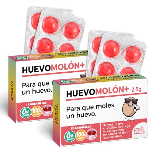 Pack 2 cajas de caramelos de Broma en blister | HUEVOMOLON+ | Regalo Divertido con 24 Caramelos sin azúcar | Regalo para Amigos, familia, cumpleaños, navidad, amigo invisible, reuniones, fiestas…