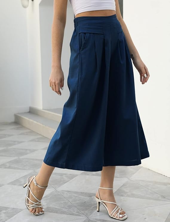 Image of OOMPH! Cotton Linen Palazzo Pant for Women | Women's High Rise High Waist Trousers Flowy Wide Leg Plazzo Pant Trouser with Pocket | Plazo Pant for Woman
