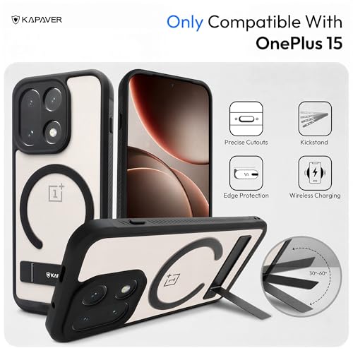 Image of KAPAVER Mag-X Sandstone Back Cover Case Compatible with MagSafe, Magnetic Case for OnePlus 15 (Mag-X Kickstand-Black)