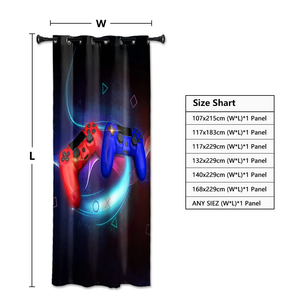 YONGFOTO 107x215cm Gamer Curtains for Boys Gaming Room Video Game Fluorescence Gamepad Controller Blackout Window Drapes with Eyelet for Youth Kids Bedroom 1 Panel - Image 4