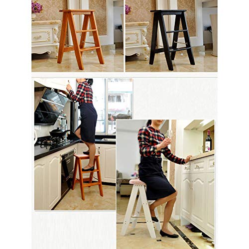 Taburete de escalera en madera maciza con tres niveles funcionales 4