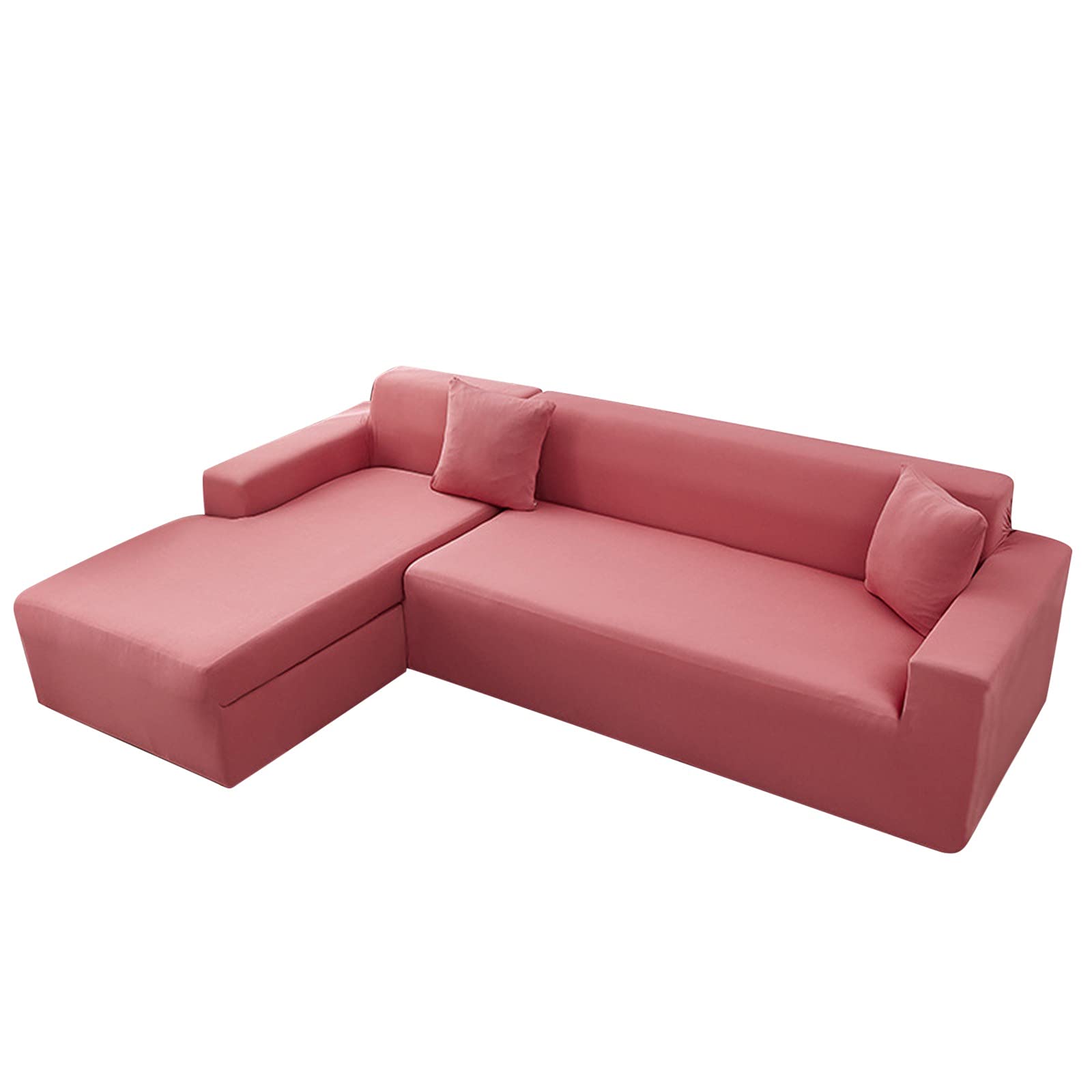Housse de canapé d'angle rose 4 places extensible en polyester uni