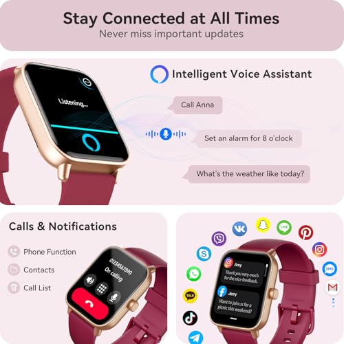 Image of Gydom Smart Watch for Women Android & iPhone, Alexa Built-in, 1.8 inch Smartwatch with Heart Rate /SpO2 /Sleep Monitor, IP68 Waterproof Activity Fitness Tracker, 101+ Sports Mode, Red