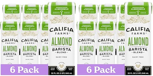 Califia Farms - Unsweetened Almond Barista Blend Almond Milk, 32 Oz, Shelf Stable, Plant Based, Dairy, Vegan, Gluten-Free, Non GMO, Sugar Free, Milk Frother, Creamer,(Pack of 12)
