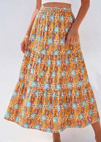 Image of KIRUNDO Maxi Skirts for Women Summer Boho Floral Long Skirt
