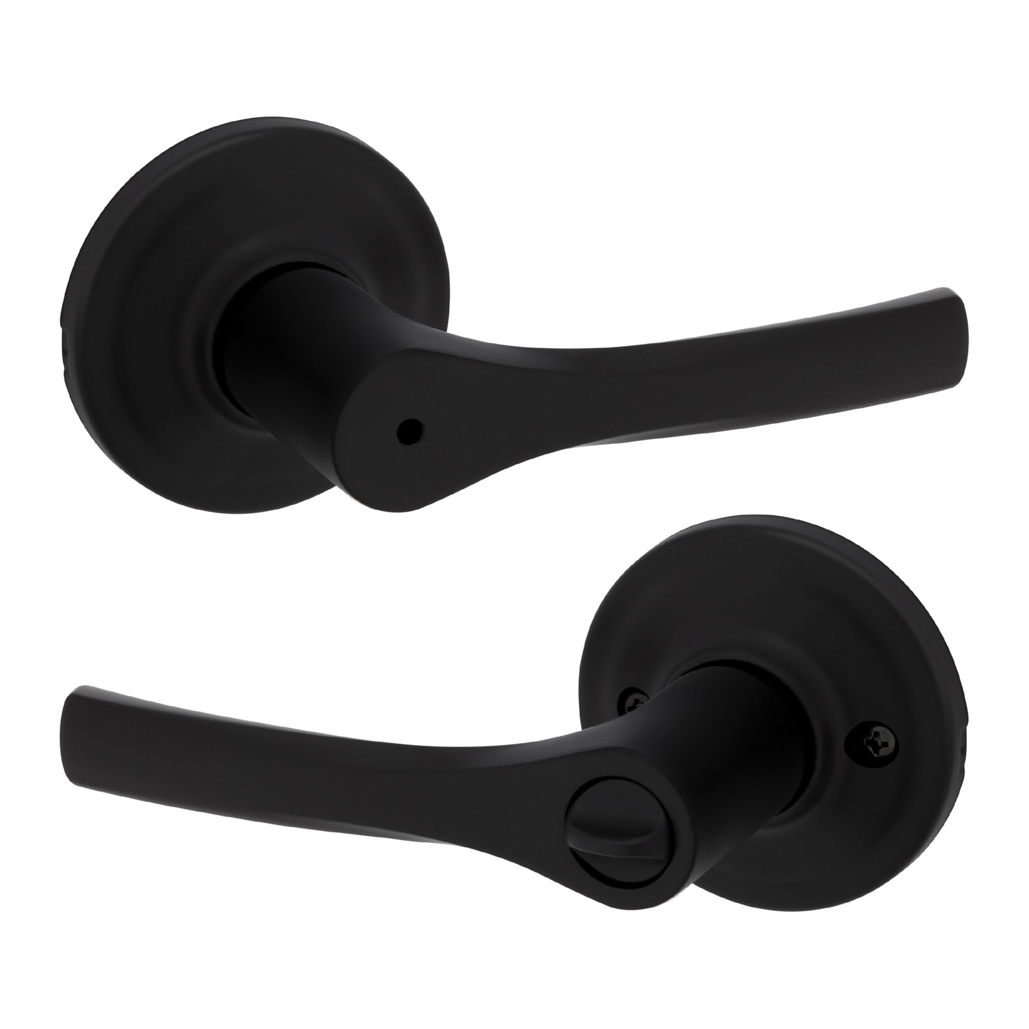 Kwikset Henley Maniglia per porta privacy interna con serratura, leva per bagno e camera da letto, nero opaco, reversibile, senza chiave, con protezione Microban