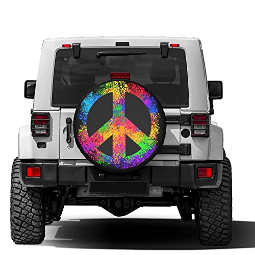 Image of Delerain Hippie Symbols Spare Tire Covers for RV Trailer SUV Truck and Many Vehicle, Wheel Covers Sun Protector Waterproof, (14 Inch for Diameter 23 inch-27 inch)