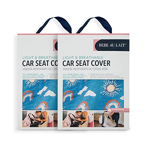 Image of Bebe au Lait Classic Muslin Car Seat Cover -Perfect Baby Car Seat Covers for Babies, Car Seat Canopy, Unisex Baby Car Seat Cover- Easy Snap Straps, Fully Zippered Opening, Breathable- Hello Sunshine