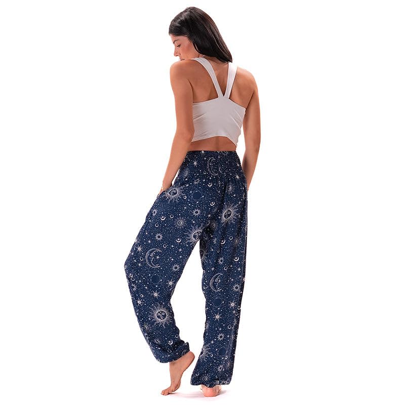 Image of Lotus and Luna Women's Harem Pants Thai Pants for Beach & Lounge High Waisted Flowy Boho Pants Genie Pants Yoga Pants