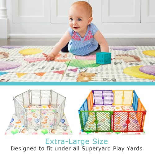 Toddleroo by North States - Superyard Folding ABC Animal Friends Baby Play Mat: Foldable Play Mat for Floors - Extra Large Playmat for Tummy Time - Indoor & Outdoor Use - 71 x 71 Inch
