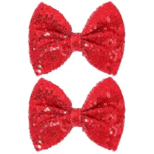 CN 5 Inch Red Glitter Hair Bows for Girls Alligator Clips Sparkly Sequin Hair Accessories for Kids Toddler Women on Birthday Wedding Christmas and Party