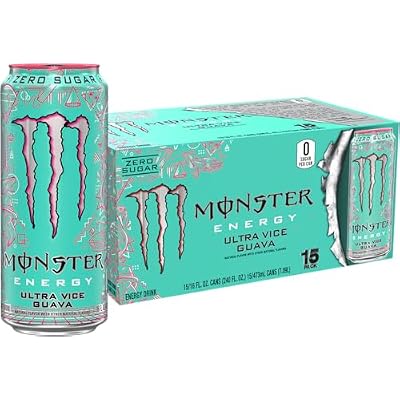 Monster Energy Ultra Vice Guava, Sugar Free Energy Drink, 16 Ounce (Pack of 15) | Pack of 15