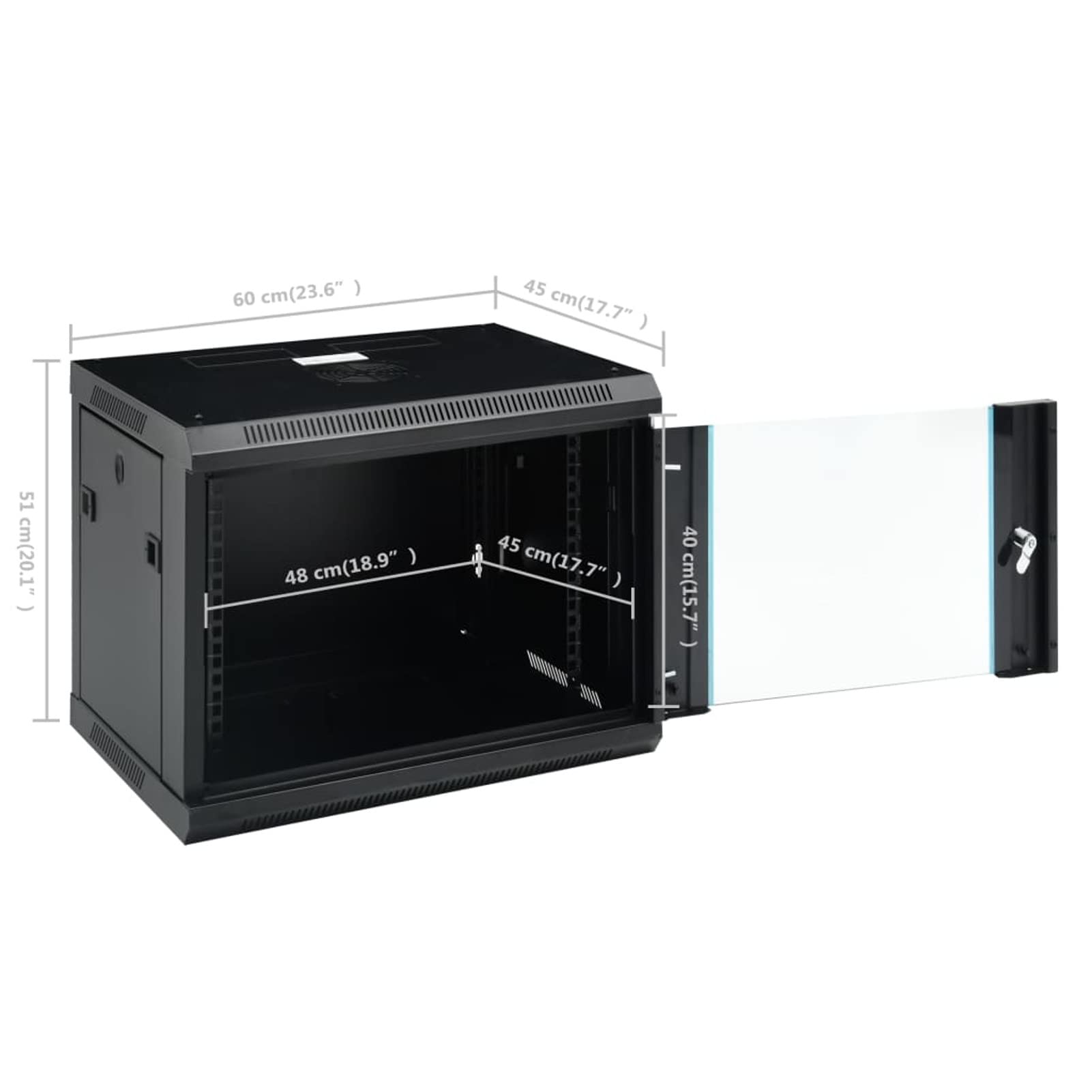 Chusui 9U Netzwerkschrank Wandmontage 19" IP20, Serverschrank, Patchpanel, Router Kasten, Netzwerk Schrank, Datenschrank, Schaltschrank, 600x450x510 mm