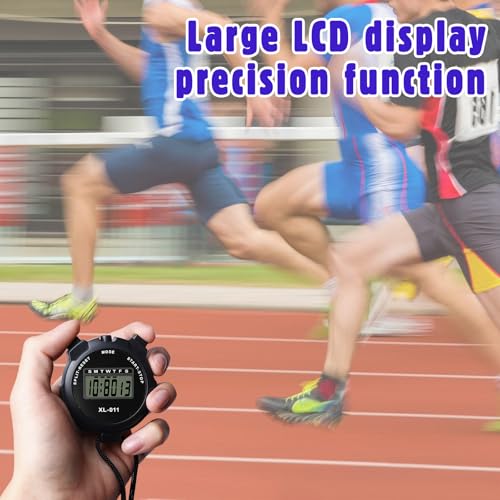 Lot de 5 chronomètres de sport numériques avec 5 sifflets, grand écran LCD, chronomètre numérique multi-fonctions, chronographe portable pour la natation, la course et l'entraînement sportif – Image 5