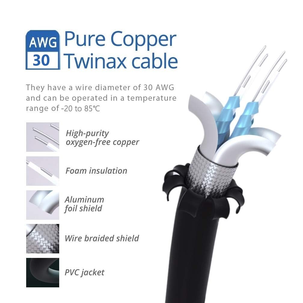 HiFiber 4x da 0.25m - Cavo Twinax DAC 10G SFP+ Direct Attach in Rame | Passivo 10GBASE-CU,Compatibile con Cisco,Ubiquiti UniFi,Netgear,TP-Link Adatto per Switch,Schede di Rete,Server e NAS