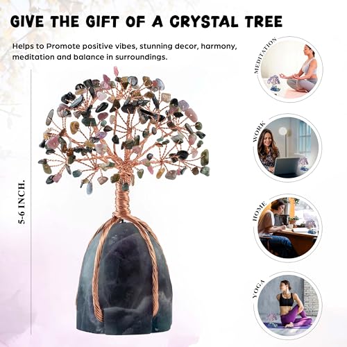 Image of Crocon Multi Tourmaline Crystals Tree with Fluorite Rough Base, Birthday Gifts for Women & Men, Room Decor, Healing Crystals Spiritual Gift, House Warming Gifts New Home, Birthday Gift - Mom Sister