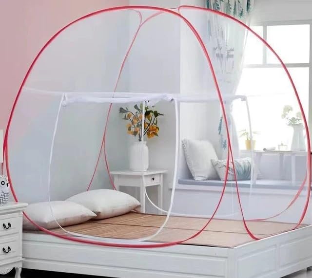 V.V.S. STORE Mosquito Mesh Net Mosquito Net Bed Canopy Breathable Dustproof Portable Foldable Bottomless Mosquito Flip Mosquito Net Tent for Adults Trip 6x6 FT (Red)