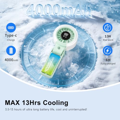 Image of HandFan 4000mAh Handheld Turbo Misting Fan, 100 levels Adjustable High Speed Mister Fan, Portable Spray Water Mist Fans, Foldable Mini Hand Fans for Summer Beach Travel Concerts Disney(Green)