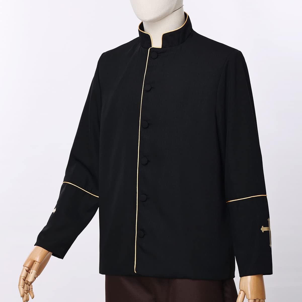 CAMDOM Mens Clergy Coat Church Priest Robe Vestment Stand Up Collar Button Down Top Outwear for Pastor - Image 7