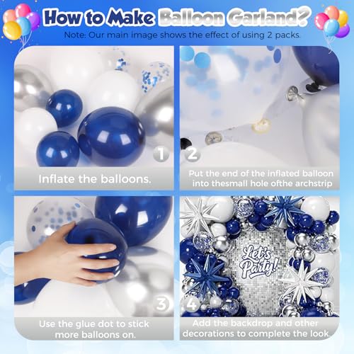 Image of 153Pcs Navy Blue and Silver Balloons Garland Arch Kit with Stars -22 18 12 10 5 inch Different Size Royal Blue White Silver Latex Balloon for Birthday Baby Shower Anniversary Party Decorations