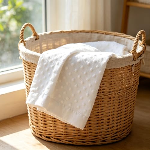 Image of American Baby Company Heavenly Soft Chenille Receiving Blanket 30 inchx40 inch, 2-Layer Minky Dot & Silky Satin, White, Warm for Baby Boys & Girls
