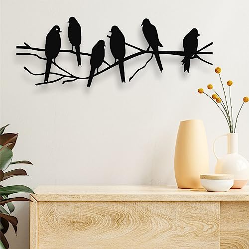 Image of Herrlich Homes Birds on Branch Metal Wall Decor | Nature Metal Wall Art (60cmx22cm) Black
