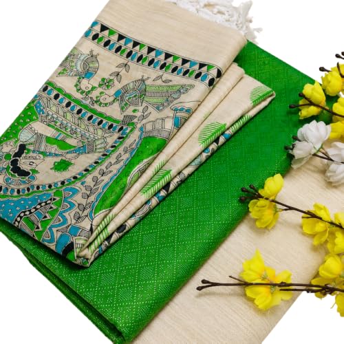Image of Madhubani Print Unstitched Salwar Suit Dress Material for Women with Dupatta | Traditional Ethnic Cotton Blend Suit Material | Ethnic Madhubani Art Printed