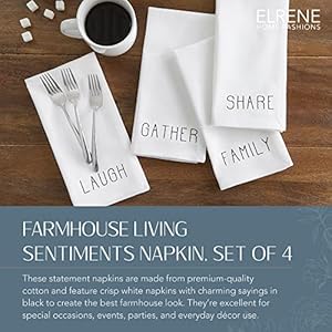 Elrene Home Fashions Farmhouse Living Sentiments Napkins, 20" x 20" (Set of 4), Black/White 4 Elrene Home Fashions Farmhouse Living Sentiments Napkins 20 x 20 Set of 4 BlackWhite 4