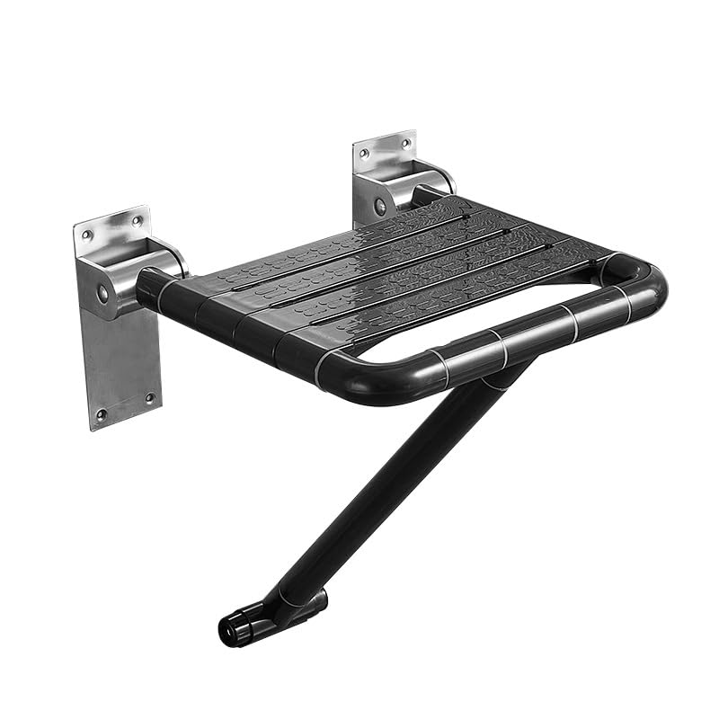 Taburete plegable de acero inoxidable negro para baño, asiento de ducha para ancianos, silla de pared de seguridad para discapacitados, taburete de ducha accesible