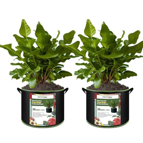 FVOTNW 2-Pack 30 Gallon Plant Grow Bags Thickened Nonwoven Fabric Pots with Handles Sturdy Garden Planters Aeration Gardening Container to for Plants Vegetables and Flowers