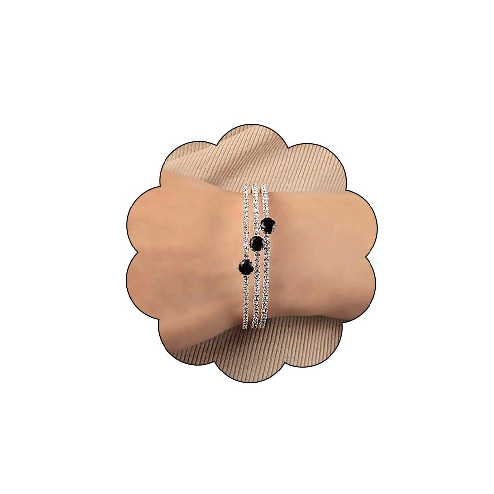 Yheahin Sparkly Rhinestone Cuff Bangle Bracelet for Women Layered Crystal Half Open Cuff Tennis Wrist Bracelet Bridal Wedding Bracelet Jewelry