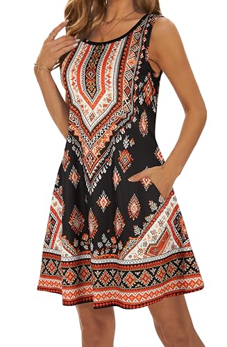 Image of Summer Dresses for Women 2026 Casual Sundresses Beach Cover Ups Sleeveless Tshirt Swing Dress with Pockets