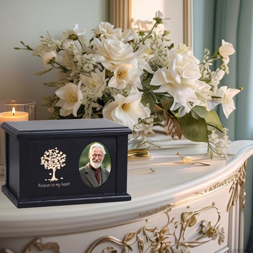 Cremation Urns for Human Ashes Adult Male Female Wooden Urn Box and Casket for Men Women Funeral Memorial Urns for Ashes with Photo Frame Burial Urn for Adults Up to 442LBS - Image 4