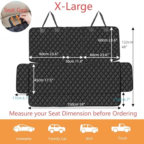 ANOSOSPECIAL Wasserdicht Kindersitzunterlage-Hundedecke Auto Rückbank ISOFIX(Schwarz XL),Autoschondecke Hund Rücksitz,Kratzfest Hund Rücksitz-Universelle Fit SUVs