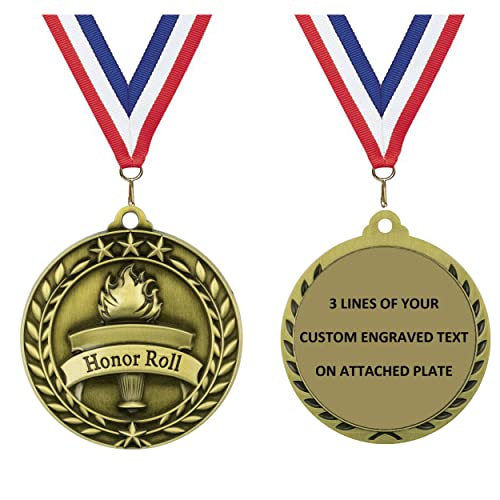 Express Medals Personalized Honor Roll Gold Medal with Red White & Blue Neck Ribbon Award Trophy WAM9 (1)