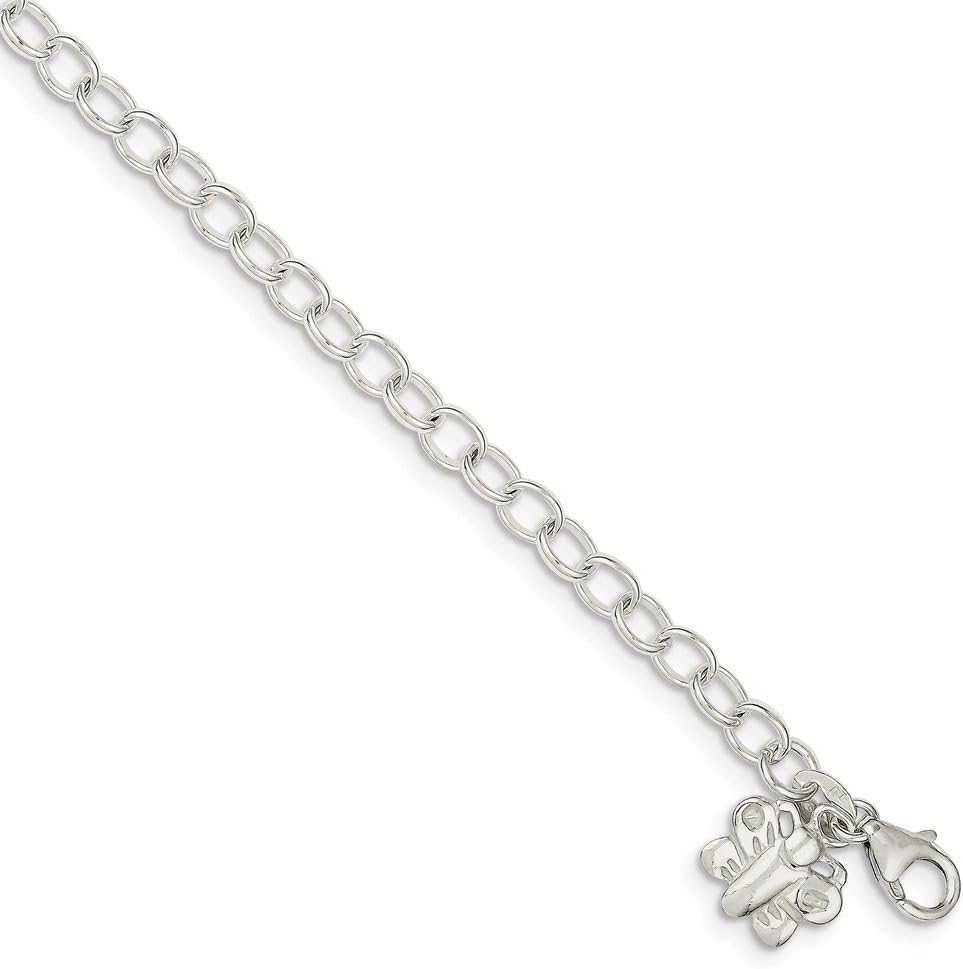 Solid 925 Sterling Silver Small Oval Rolo Link with Butterfly Anklet - with Secure Lobster Lock Clasp 10"